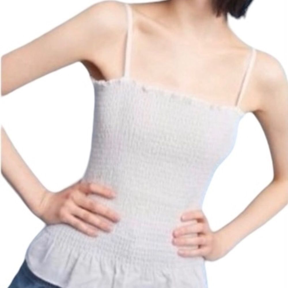 Maeve Anthropologie Smocked Peplum Cami Top Medium M White Cotton Linen Tank
